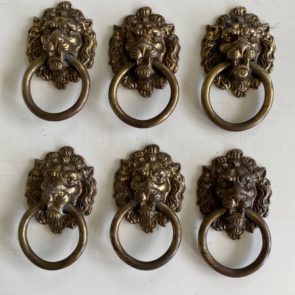Vintage Other Vtg Brass Lion Head Drawer Pulls With Rings 6 Marked